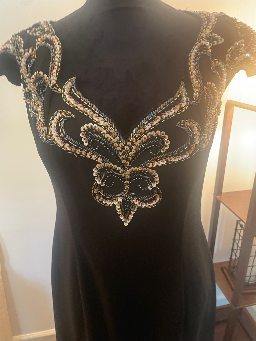 Black Prom Dress with Gold Sequin Embellishment